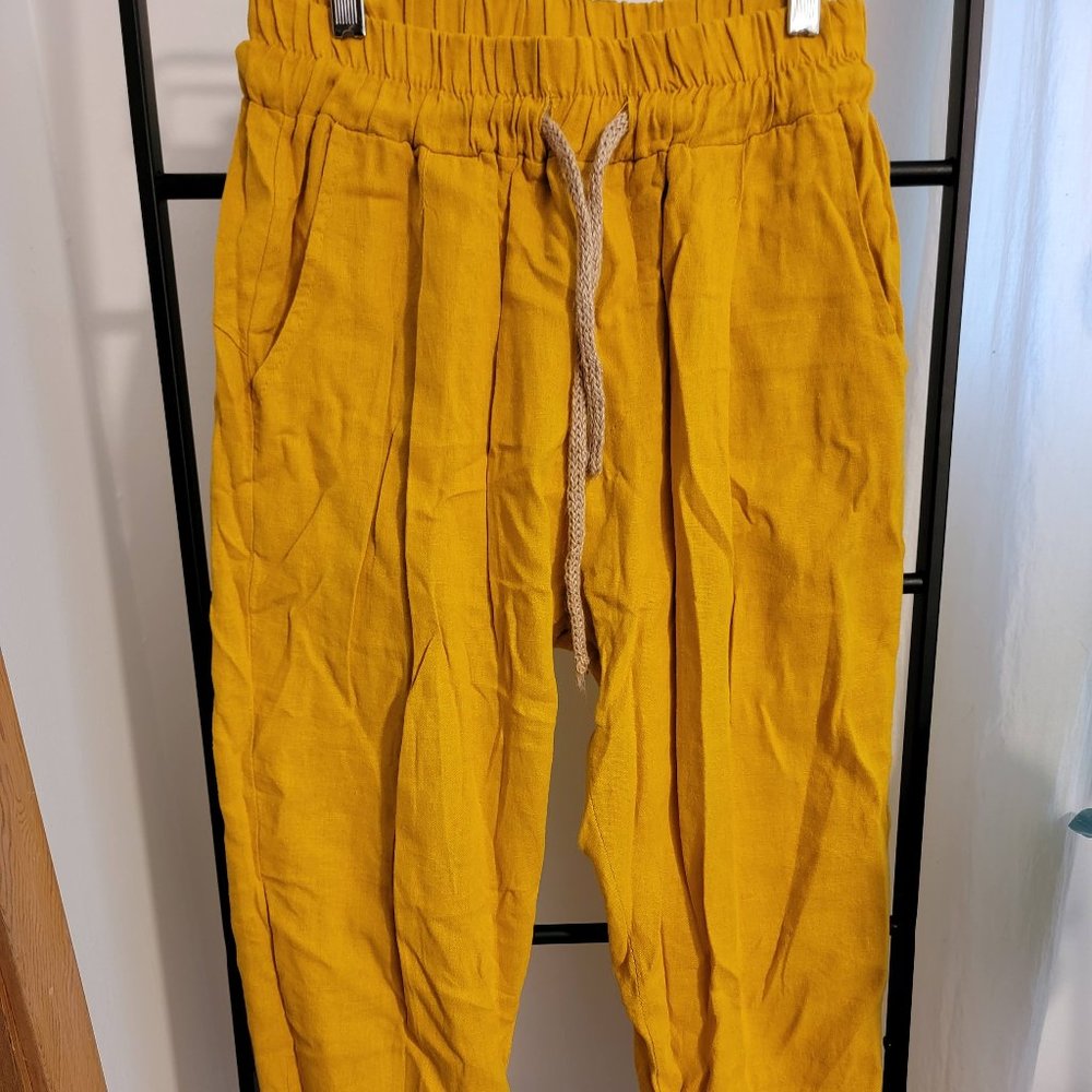Yellow linen flowy pants